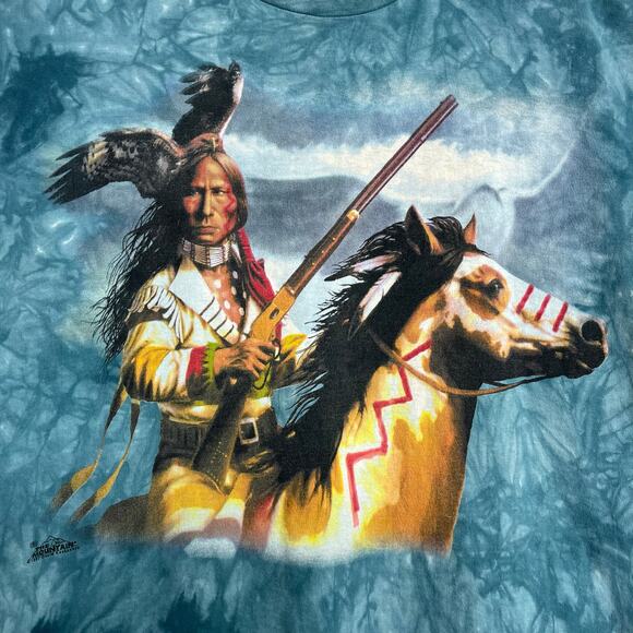 Vintage The Mountain 1997 Native American Horseback Short Sleeve Tie Dye T-Shirt - Picture 4 of 9